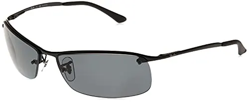 Ray-Ban RB3183 Metal Rectangular Sunglasses, Black/Polarized Grey Gradient, 63 mm