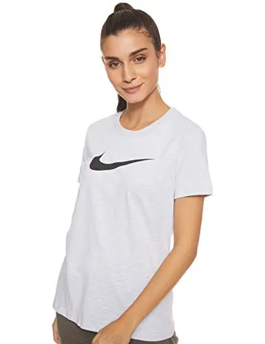 Nike Women's Dry Tee drifit Crew, White/Heather/Black, X-Small