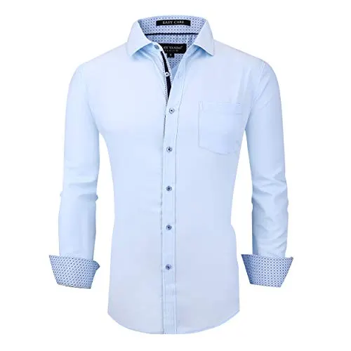 Alex Vando Mens Dress Shirts Wrinkle Free Regular Fit Stretch Bamboo Men Shirt,Blue,S