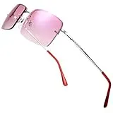 The Fresh Minimalist Small Rectangular Sunglasses Clear Eyewear Spring Hinge - Gift Box Package (306-Silver, Pink, 57)