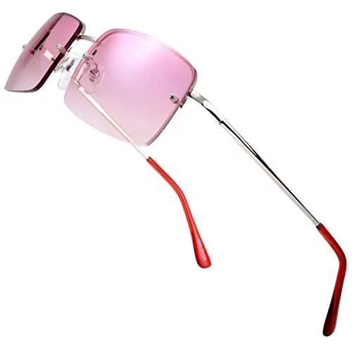 The Fresh Minimalist Small Rectangular Sunglasses Clear Eyewear Spring Hinge - Gift Box Package (306-Silver, Pink, 57)