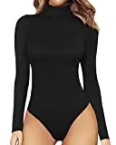 MANGOPOP Women's Mock Turtle Neck Long Sleeve Tops Bodysuit Jumpsuit (A Long Sleeve Black, X-Small)