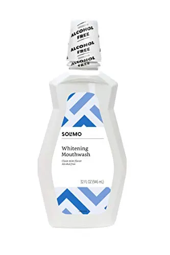 Amazon Brand - Solimo Whitening Mouthwash, Alcohol Free, Clean Mint, 32 Fluid Ounces, Pack of 1