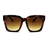Womens Boyfriend Style Oversize Horned Rim Thick Plastic Sunglasses (All Tortoise, 54)