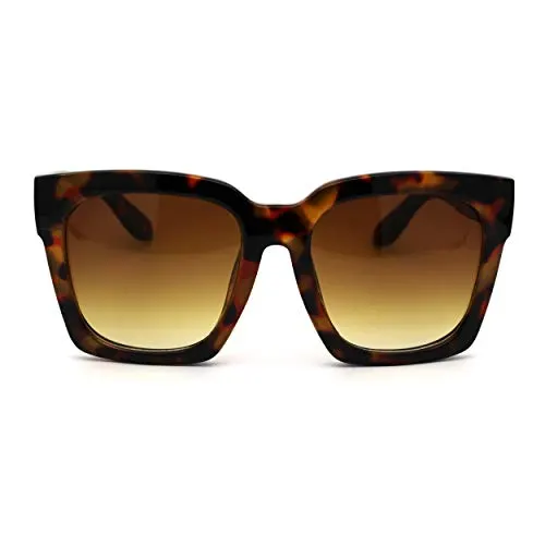 Womens Boyfriend Style Oversize Horned Rim Thick Plastic Sunglasses (All Tortoise, 54)
