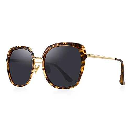 OLIEYE Vintage Oversized Shield Frame Women's Polarized Sunglasses Holiday Sunglasses for Women with Gift Box O6371