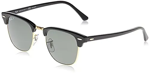 Ray-Ban RB3016 Clubmaster Square Sunglasses, Black/Polarized Green, 49 mm