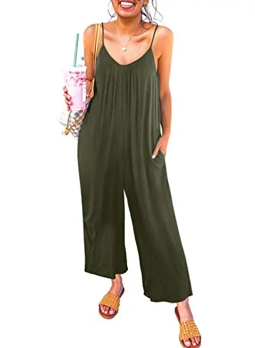 Happy Saield Womens Plus Size Adjustable Straps Wide Leg Rompers Jumpsuits Big Size Overalls Outfits Boho Playsuits Green 4XL