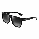 JIM HALO Retro Polarized Sunglasses Men Women Flat Top Square Driving Glasses (Black Frame / Polarized Gradient Grey Lens)