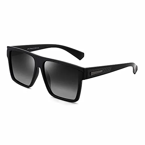 JIM HALO Retro Polarized Sunglasses Men Women Flat Top Square Driving Glasses (Black Frame / Polarized Gradient Grey Lens)