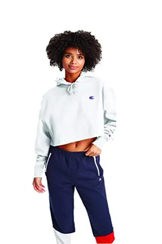 Champion Women's Reverse Weave Cropped Cut Off Hood, white, Medium