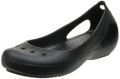 Crocs Women's Flats | Slip Resistant Work Shoes Ballet, Black, 10