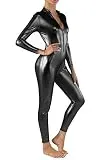 Women's Fish Scales Mermaid Long Sleeve Catsuit Front Zipper (Large, Black)