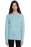 JENNIE LIU J Cashmere Women's 100% Cashmere Long Sleeve Pullover Crew Neck Sweater(L, Aquamarine)