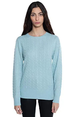 JENNIE LIU J Cashmere Women's 100% Cashmere Long Sleeve Pullover Crew Neck Sweater(L, Aquamarine)