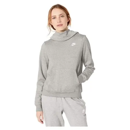 Nike Women's NSW Fleece Hoodie Varsity, Dark Grey Heather/Dark Steel Grey, Medium