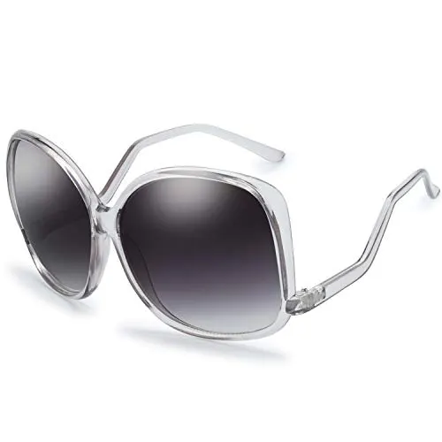 Women's Oversized Square Jackie O Cat Eye Hybrid Butterfly Fashion Sunglasses - Exquisite Packaging (729904-Crystal Grey, Gradient Grey)