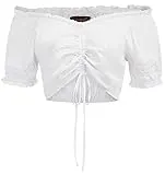 Women's Oktoberfest Shirt Dirndl White Blouse Off Shoulder Crop T-Shirt Tops White S