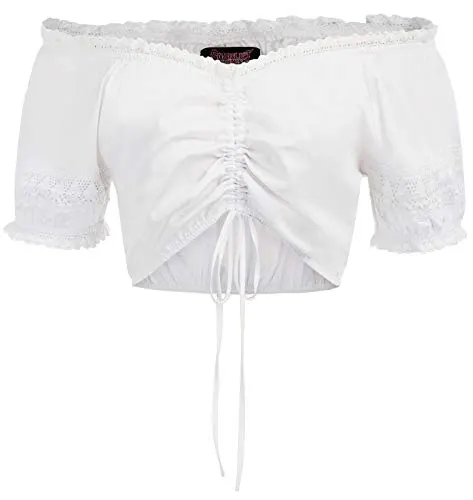 Women's Oktoberfest Shirt Dirndl White Blouse Off Shoulder Crop T-Shirt Tops White S