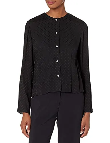 Vince Women's DOT Jacquard Ruched Paneled Blouse, Black, Small