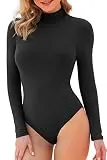LAOLASI Women's Turtleneck Long Sleeve Slim Fit Casual Sexy Basic Bodysuit Daily Jumpsuit Shirts, 01-Black, X-Small