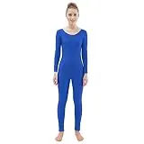 Ensnovo Womens Spandex Bodysuit Long Sleeve Scoop Neckline Footless Unitard Royal Blue,M