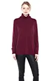 JENNIE LIU Women's 100% Pure Cashmere Cowl-Neck Raglan Tunic High-Low Sweater(L, Burgundy)