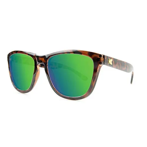 Knockaround Premiums Polarized Sunglasses With Full UV400 Protection For Men And Women, Glossy Tortoise Shell Frames/Green Reflective Lenses