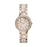 Fossil Women's Virginia Quartz Stainless Steel and Acetate Three-Hand Watch, Color: Rose Gold/White Horn (Model: ES3716)