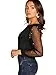 Floerns Women's Pearl Sheer Mesh Long Sleeve Tops Blouse Black M
