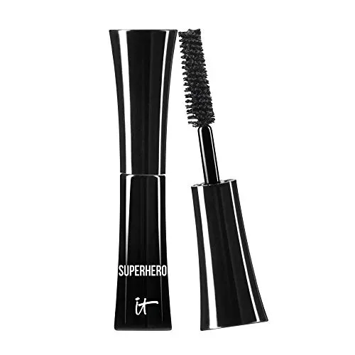 IT Cosmetics Superhero Mascara, Super Black - Travel Size - Elastic Stretch Volumizing & Lengthening Mascara - Lifts, Separates & Conditions Lashes - With Collagen, Biotin & Peptides - 0.17 fl oz