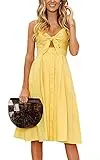 ECOWISH Womens Dresses Summer Tie Front V-Neck Spaghetti Strap Button Down A-Line Backless Swing Midi Dress Yellow L
