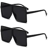 GRFISIA Square Oversized Sunglasses for Women Men Flat Top Fashion Shades (2pcs - black, 2.56)