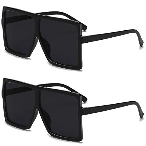 GRFISIA Square Oversized Sunglasses for Women Men Flat Top Fashion Shades (2pcs - black, 2.56)