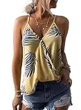 Dokotoo Womens Summer Ladies Casual Spaghetti Straps V Neck Loose Camisole Palm Tree Leaf Print Plain p-[Tanks Tops Vest Blouse T Shirts Yellow Medium