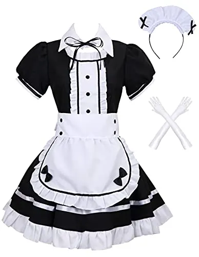 Colorful House Women's Cosplay French Apron Maid Fancy Dress Costume (Large, Black)