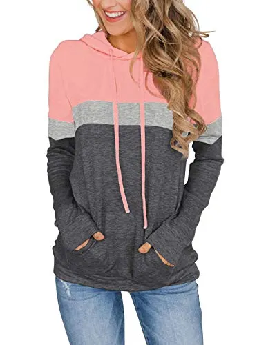 Women's Drawstring Sweatshirts with Kangaroo Pocket Lightweight Long Sleeve Pullover Hoodie Pink Small