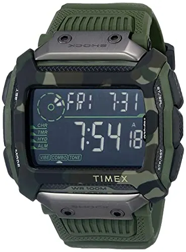 Timex Command Shock Digital CAT 54mm Watch – Olive Camo with Resin Strap