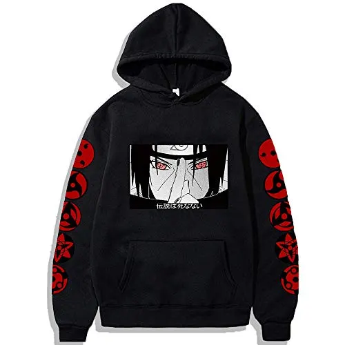 Unisex Naruto Hoodie - Sasuke 3D Printed Anime Hooded Sweatshirt Pullover Tops Outerwear Cosplay Costume for Men and Women (Black12,Large)