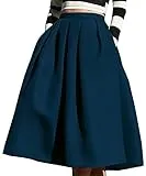 FACE N FACE Women's High Waisted A line Street Skirt Skater Pleated Full Midi Skirt Small Navy