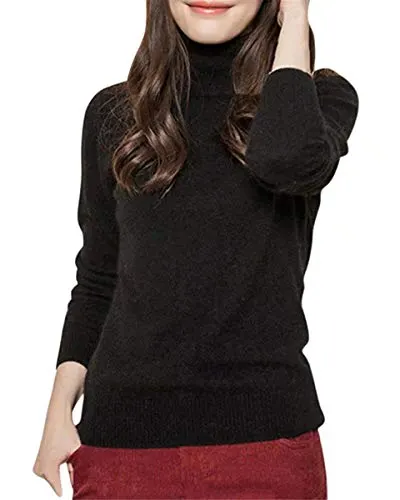 DAIMIDY Women's Turtleneck Cashmere Sweaters Black Cashmere Sweater, US S/4-6