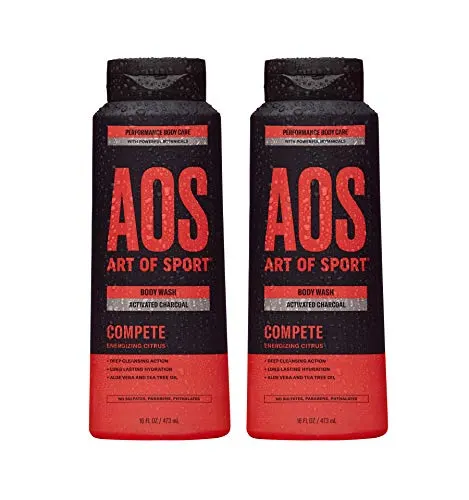 Art of Sport Activated Charcoal Body Wash for Men (2-Pack) - Compete Scent - Energizing Citrus Fragrance - Natural Botanicals Tea Tree Oil, Aloe Vera - Intensely Moisturizing - Sulfate Free - 16 fl oz