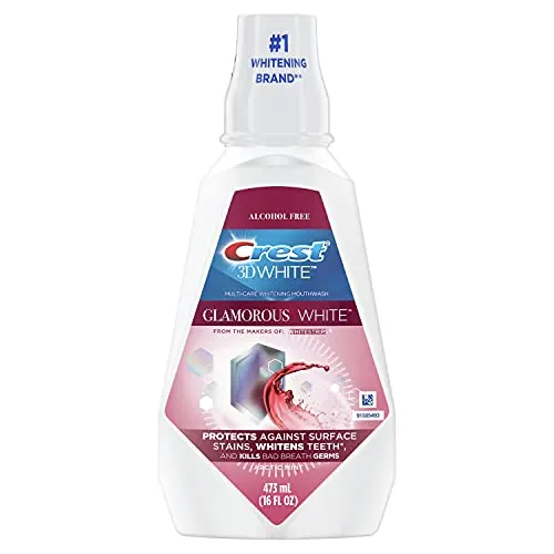 Crest 3D White Glamorous White Alcohol Free Multi-Care Whitening Mouthwash, Arctic Mint, 16 fl oz (473 mL) - Pack of 4