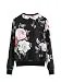 Romwe Women's Casual Floral Print Long Sleeve Pullover Tops Black XL