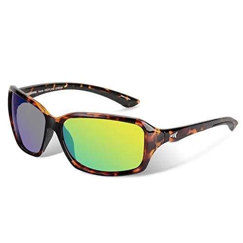 KastKing Alanta Sport Sunglasses for Women,Gloss Demi Frame, Brown Base Chartreuse Mirror