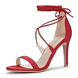 Allegra K Women's Open Toe Stiletto High Heel Lace-Up Sandals (Size US 9) Red