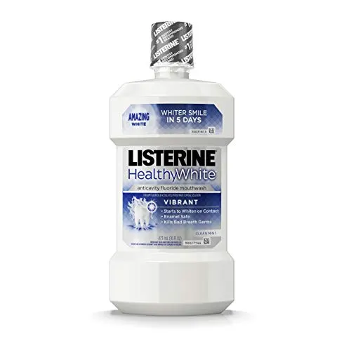 Listerine Healthy White Vibrant Multi-Action Fluoride Mouth Rinse, Foaming Anticavity Mouthwash For Whitening Teeth and Fighting Bad Breath, 16 fl. oz
