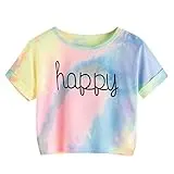 SweatyRocks Womens Tie Dye Letter Print Crop Top T Shirt,Muiticolor 1,Large =M