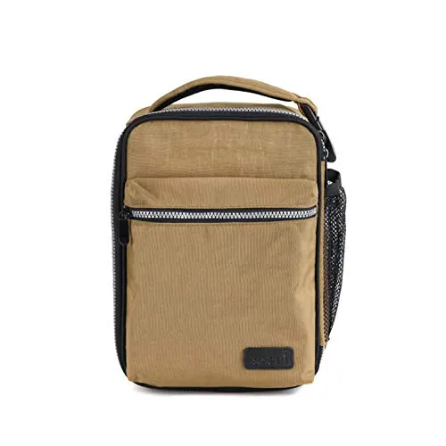 SACHI Explorer Durable Insulated Lunch Tote, Lunchbox with Heavy Duty Zipper, Large Lunch Bag, for Men with Hands Free Buckle Handle Loncheras Khaki