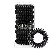 Kitsch Spiral Hair Ties, Coil Hair Ties, Phone Cord Hair Ties, Ponytail Hair Coils No Crease - 8 pcs, Black